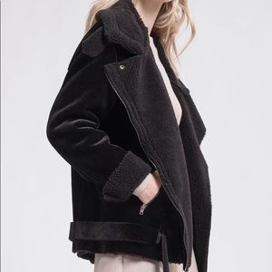 J.O.A. Velour Faux Shearling Moto Biker Jacket